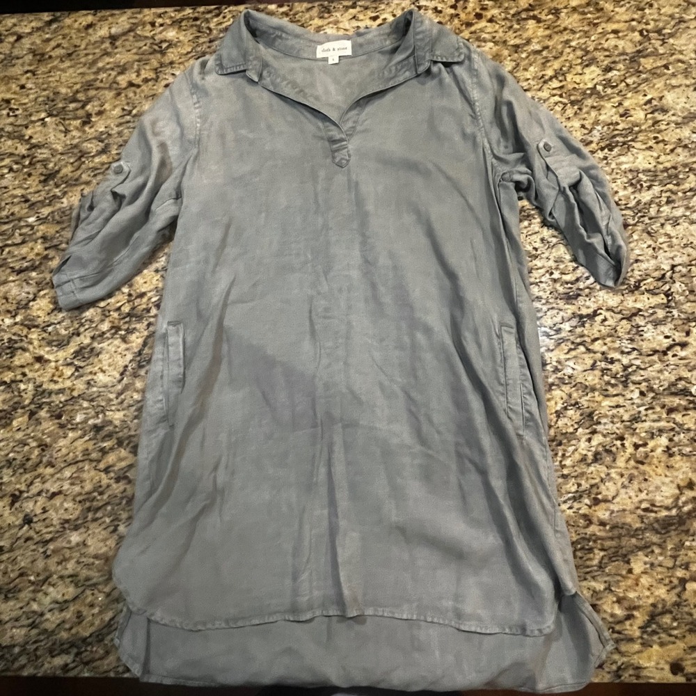 Cloth & Stone Grey Roll Tab Sleeve Shift Dress with Pockets‎ Womens Large